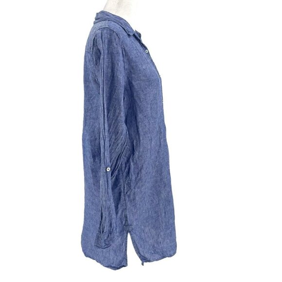 Sigrid Olsen 100% Linen Tunic Top Blouse Lagenlook Minimalist Blue sz Small - Picture 3 of 5
